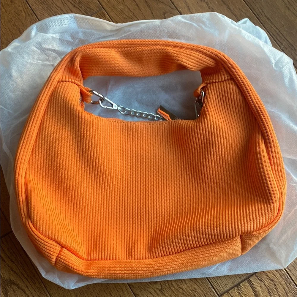 Vibrant Orange Textured Shoulder Bag - Picture 5 of 10